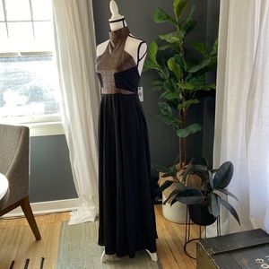 Christina Karin Black Gown / Brown Faux Leather S